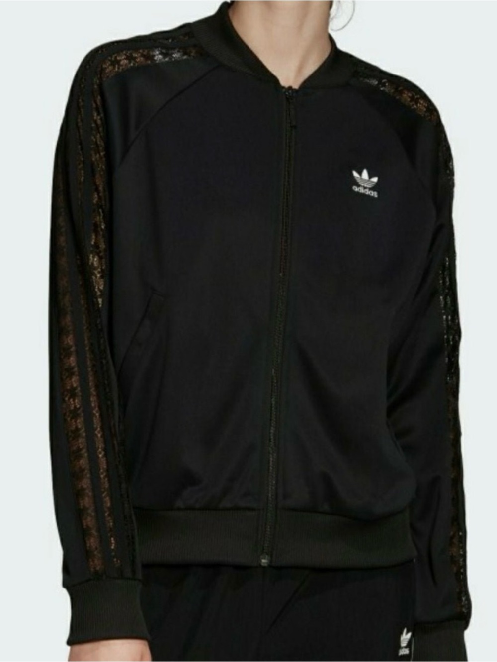 adidas Black Lace-Trim Bomber Jacket